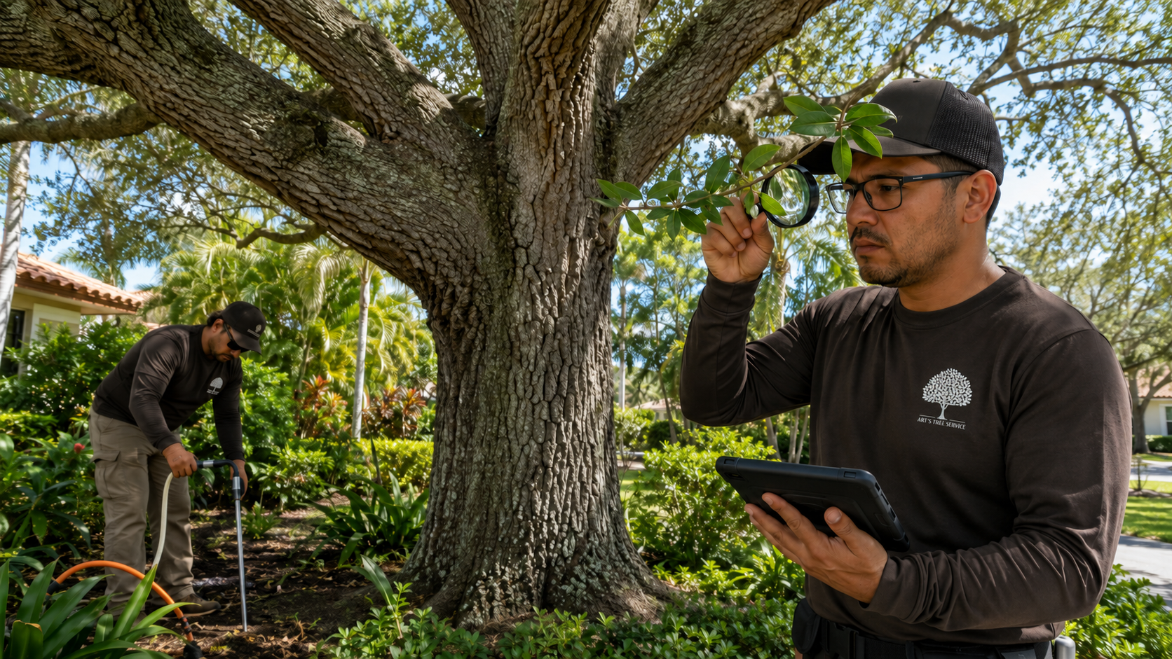 Seasonal tree care inspection at a Sarasota home